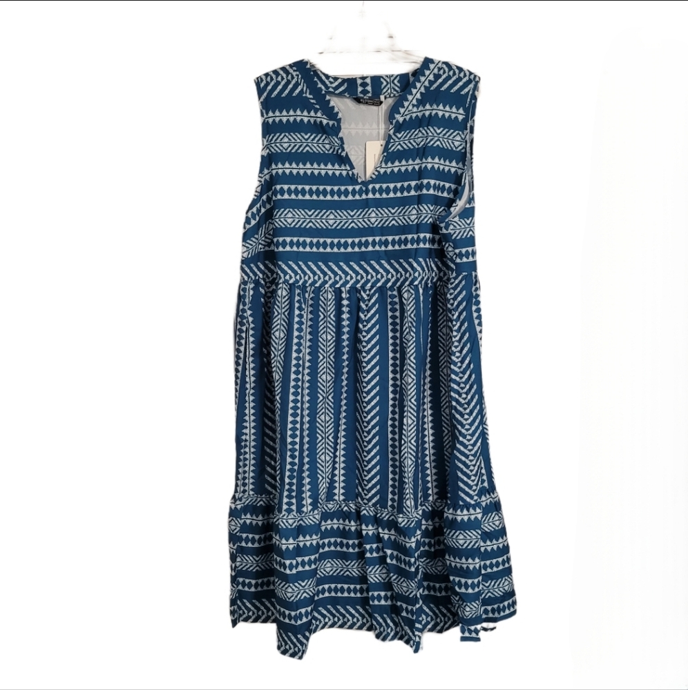 NWT BloomChic Striped Geometric  Pocket  Ruffle Hem Tank Dress Size 18-20 (2x)